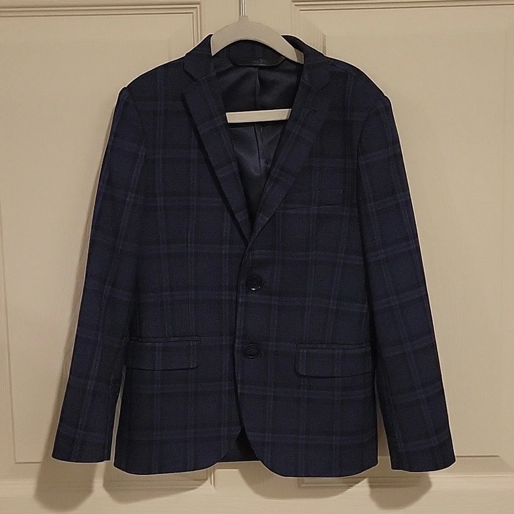 7Y Next Navy Blue Skinny Fit Check Blazer - Picture 2 of 11